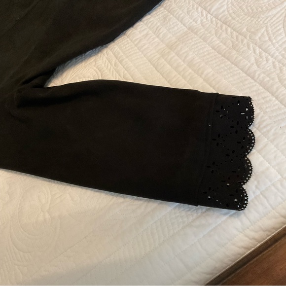 CARROLL REDD, BLACK OPEN LACE, FAUX VELOUR BLOUSE, SIZE: L - Picture 9 of 11